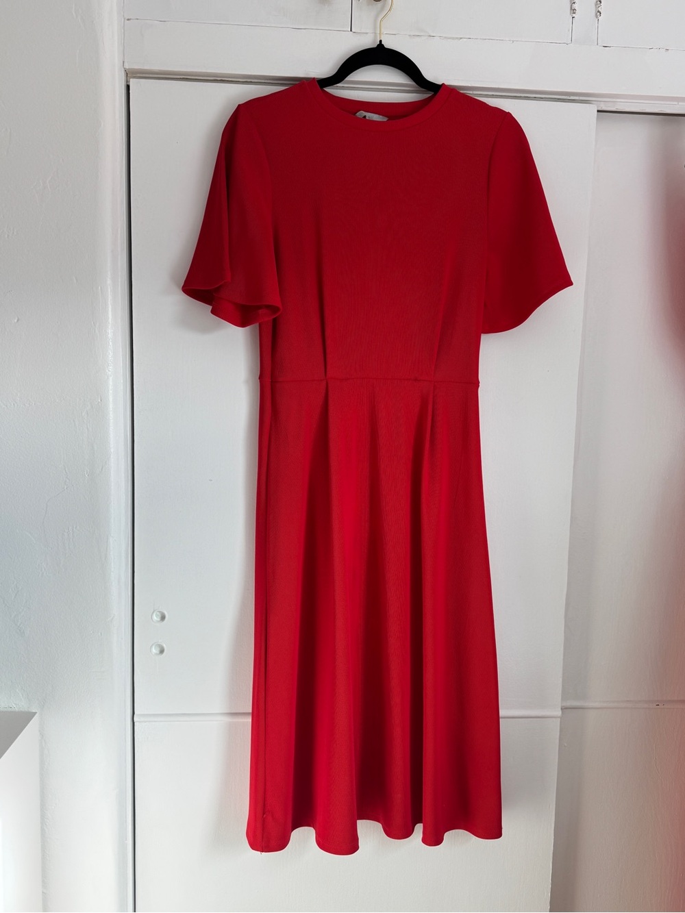 H&M Red Midi Dress with Flutter Sleeves